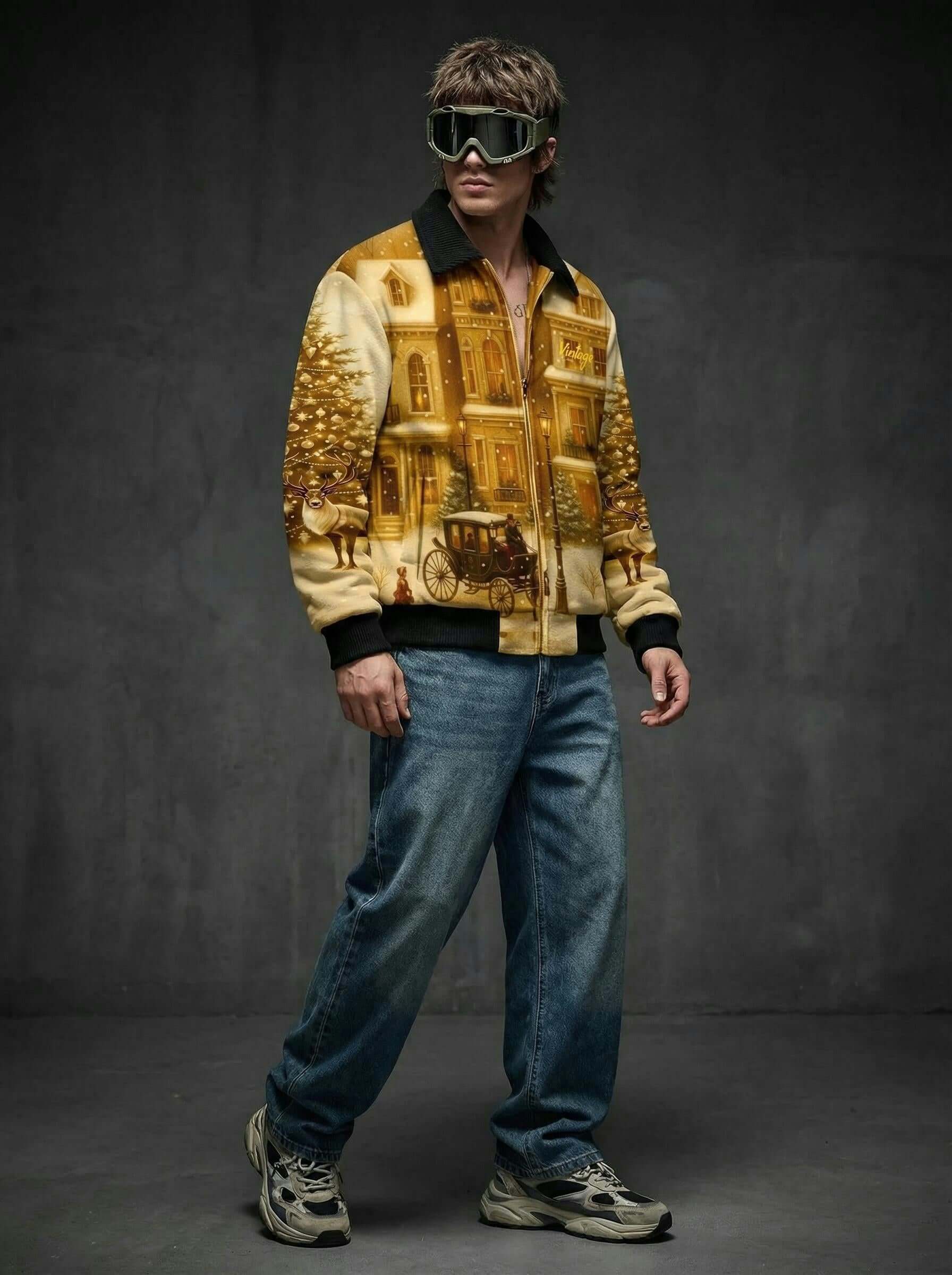Fur-Lined Zip-Up Jacket  - Vintage Golden Hour