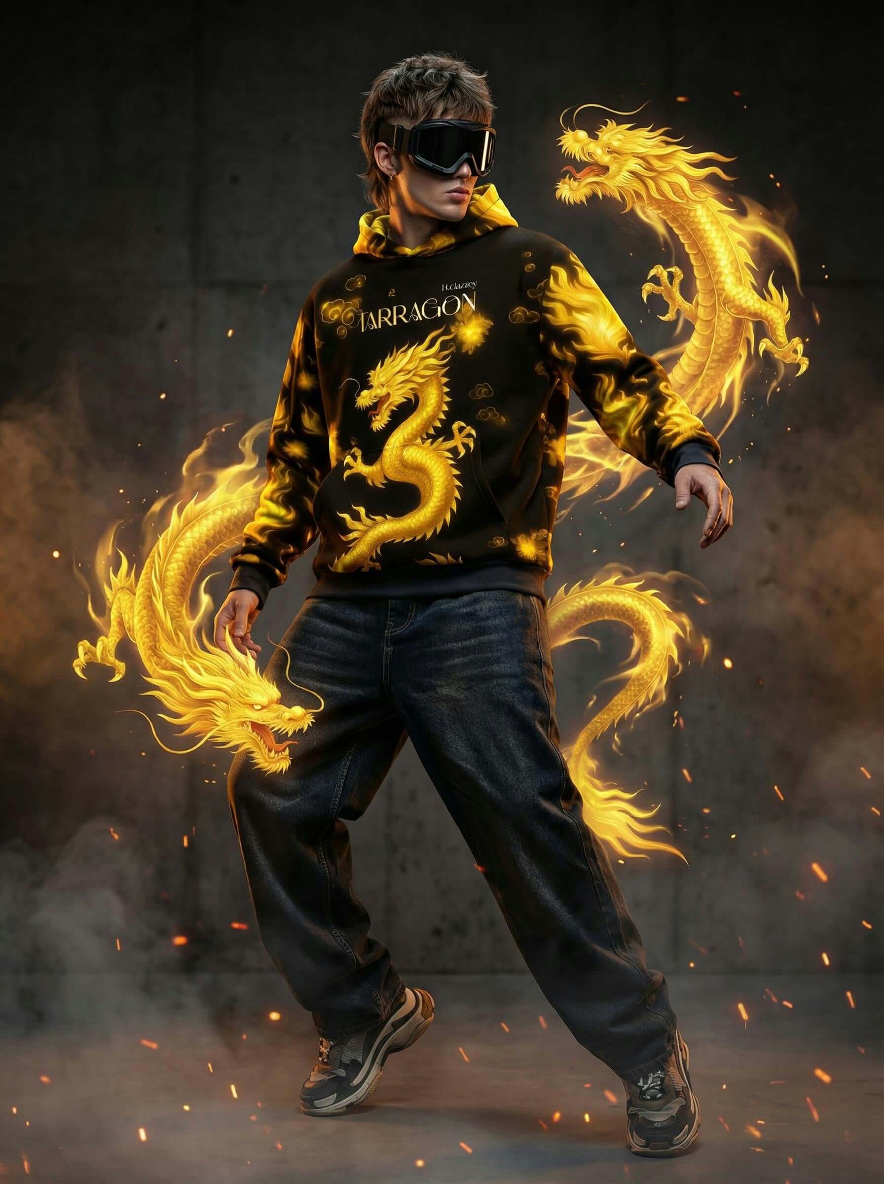Inferno Dragon Graphic Hoodie – Golden Flame Streetwear