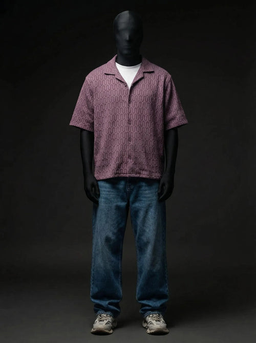 Coffee Grid Knitted Shirt
