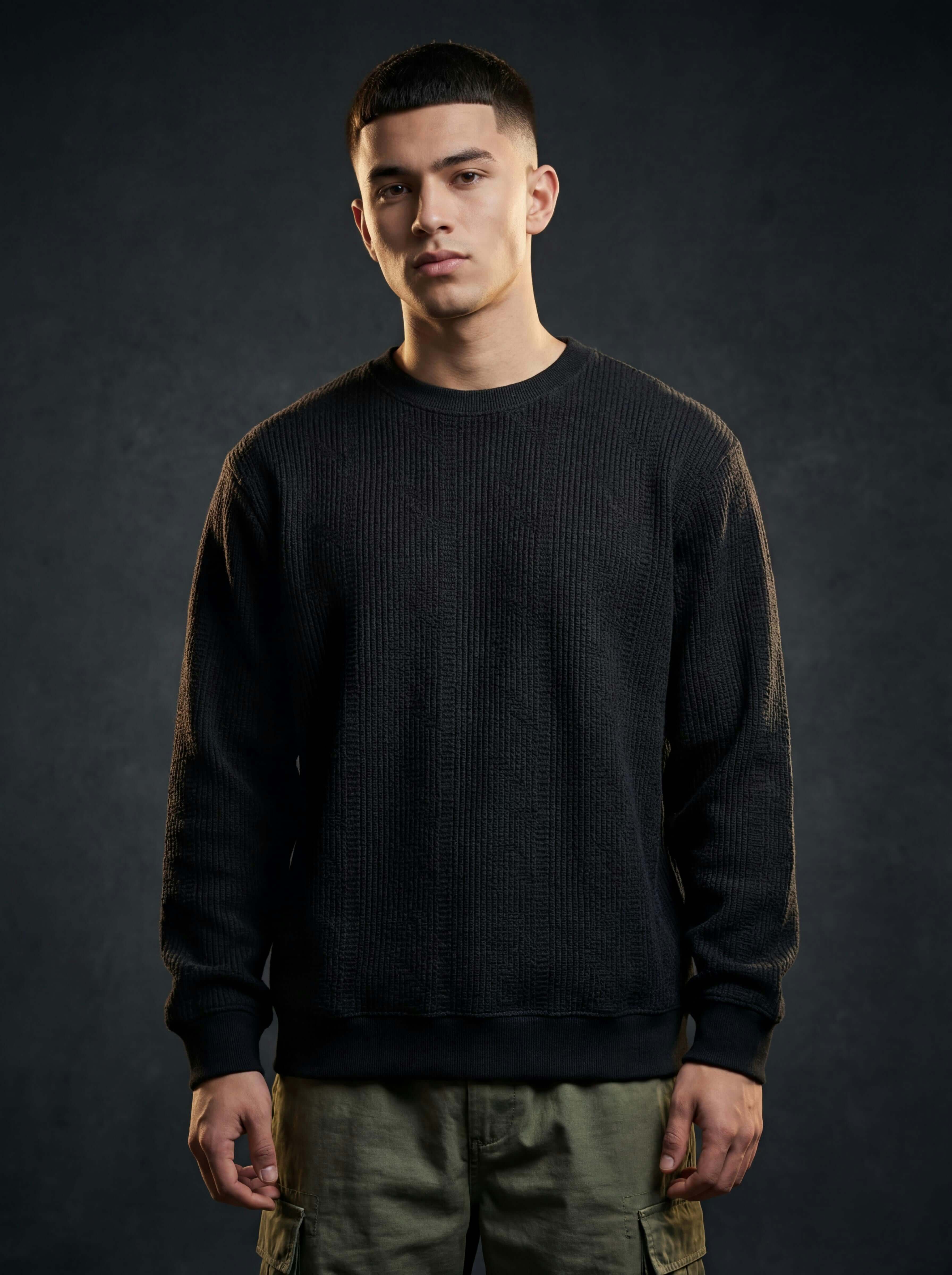 Daily Luxe Jacquard Sweatshirt – Midnight Black