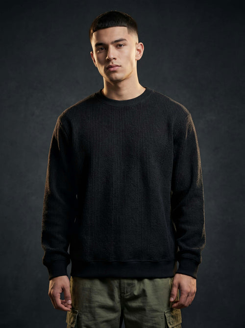 Daily Luxe Jacquard T-Shirt – Midnight Black