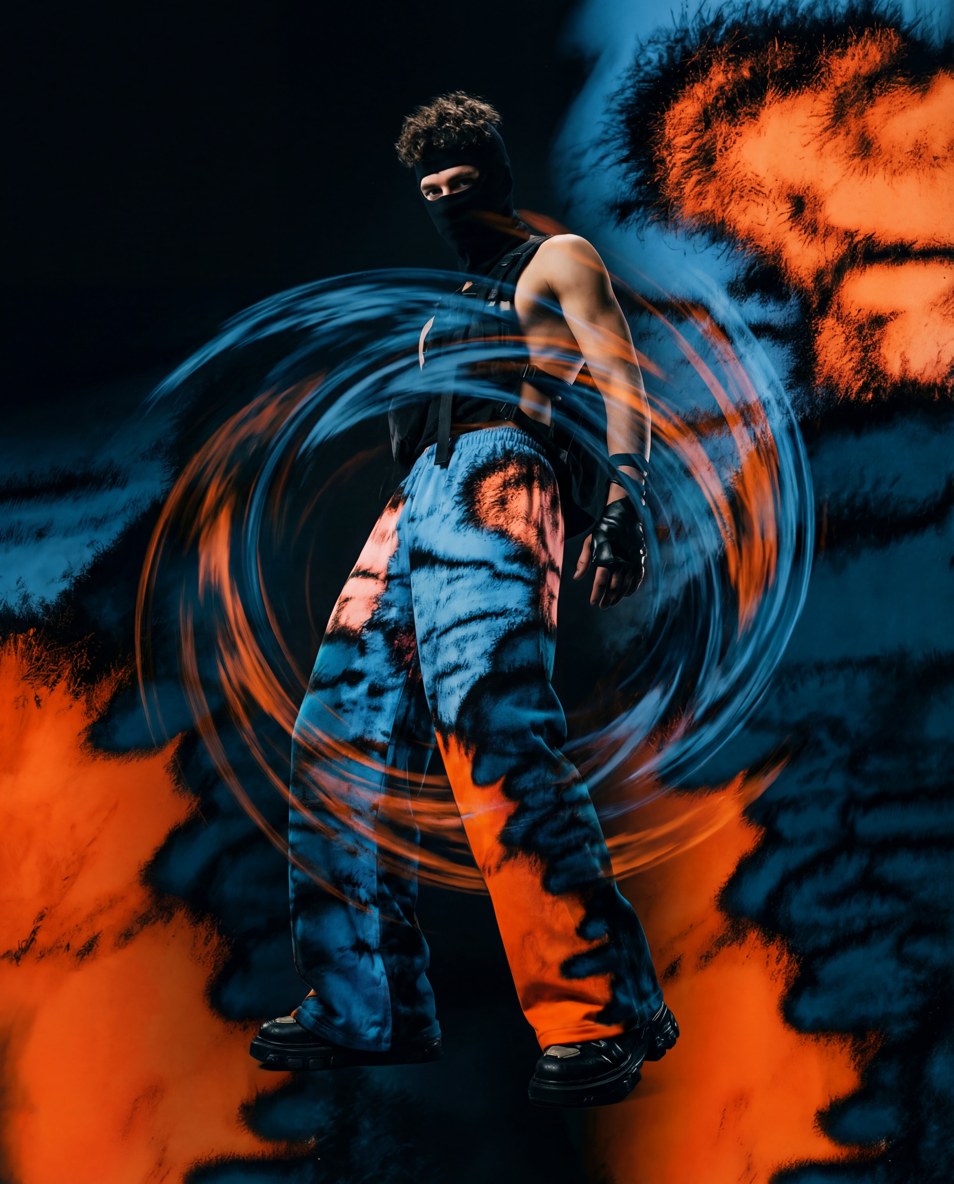 Azure Ember Abstract Printed Baggy Pants