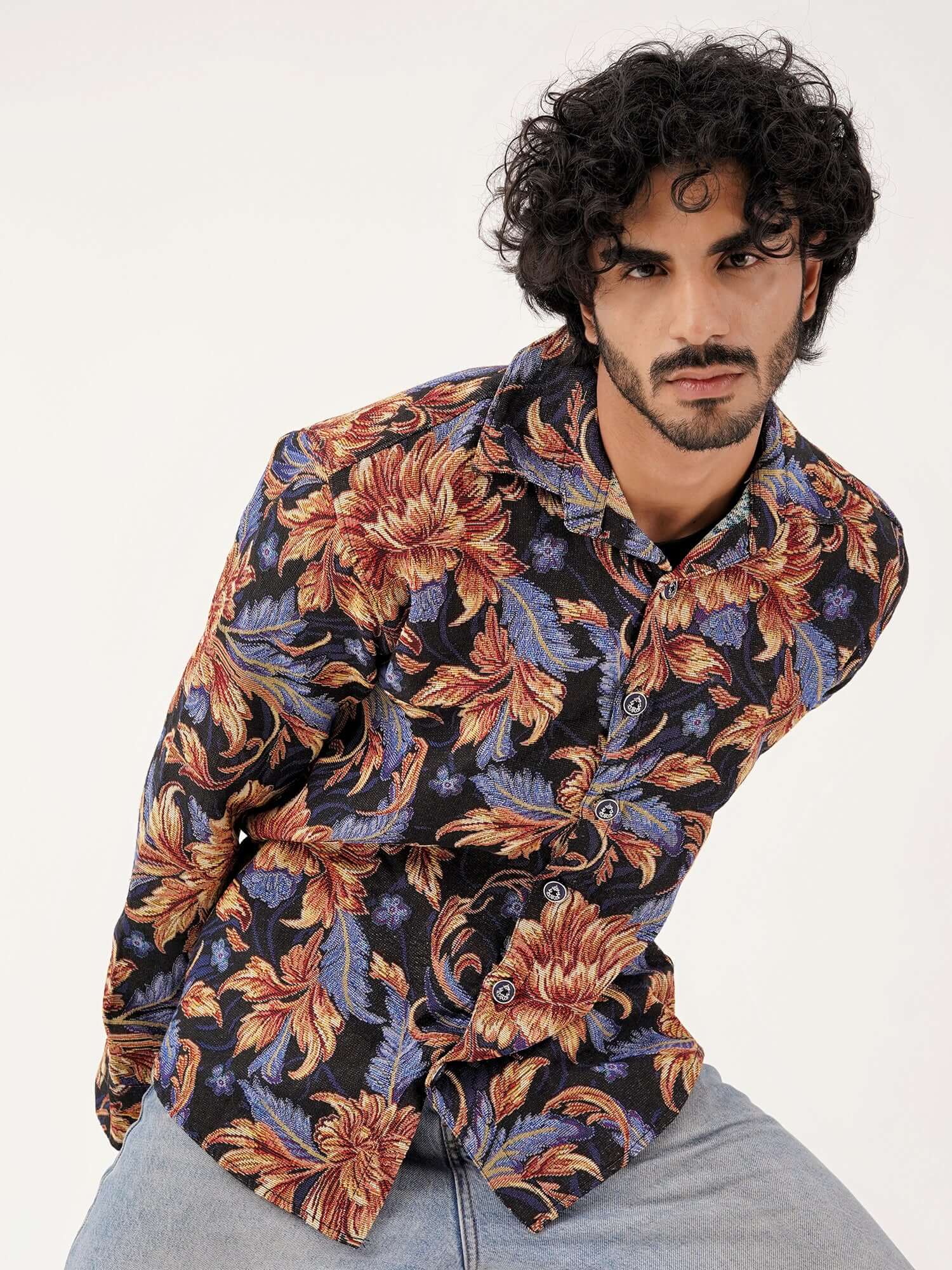 Baroque Bloom Shacket – Cotton Collared Overshirt