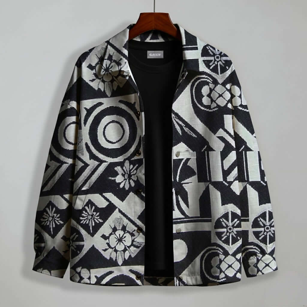 Graphic Illusion Shacket – Comfortable Jacquard Layer