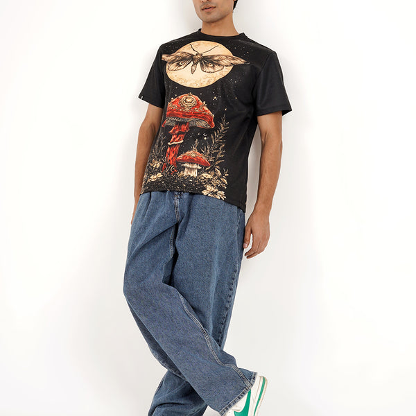 Dark Bloom Printed Tee – Floral Graphic Cotton T-Shirt
