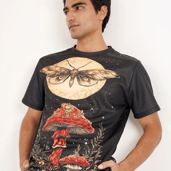 Dark Bloom Printed Tee – Floral Graphic Cotton T-Shirt