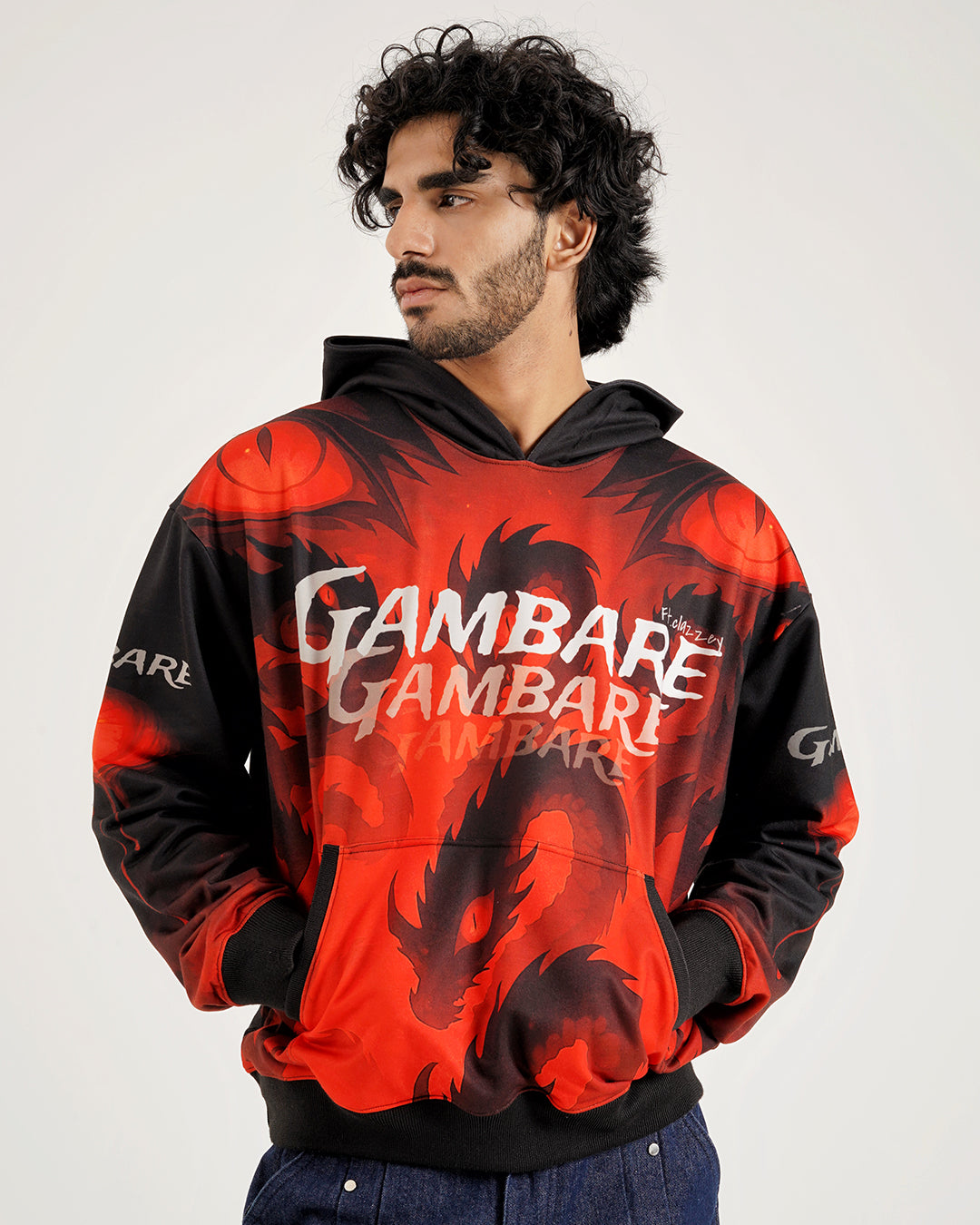 Gambare Anime Graphic Hoodie – Fiery Red Streetwear Print