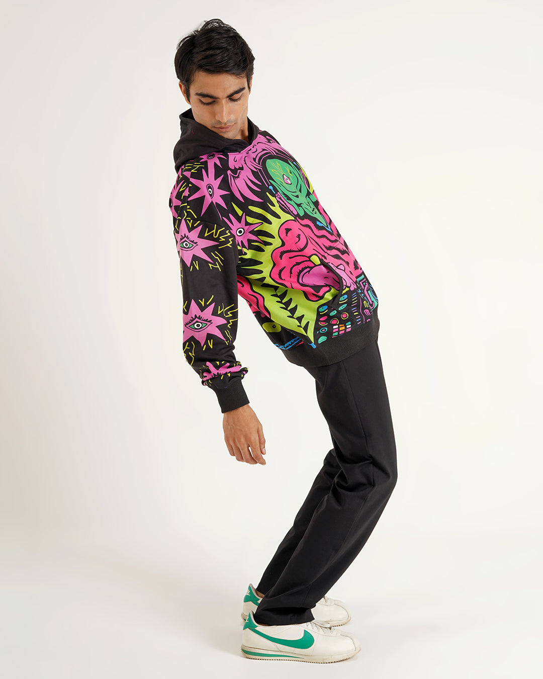 Neon Alien DJ Graphic Hoodie – Psychedelic Streetwear Print