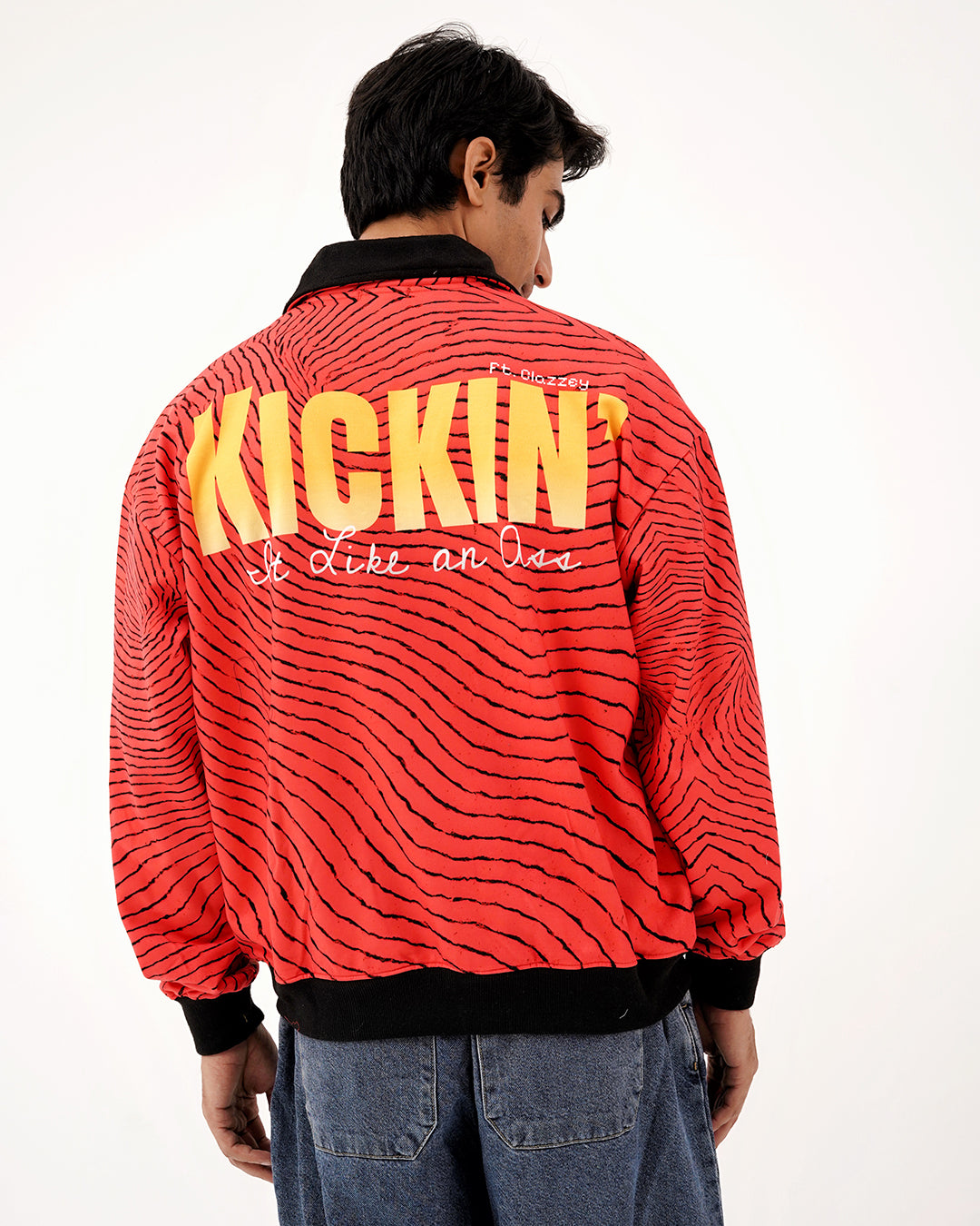 Red Wave Graphic Zip-Up Jacket - Fur Lined
