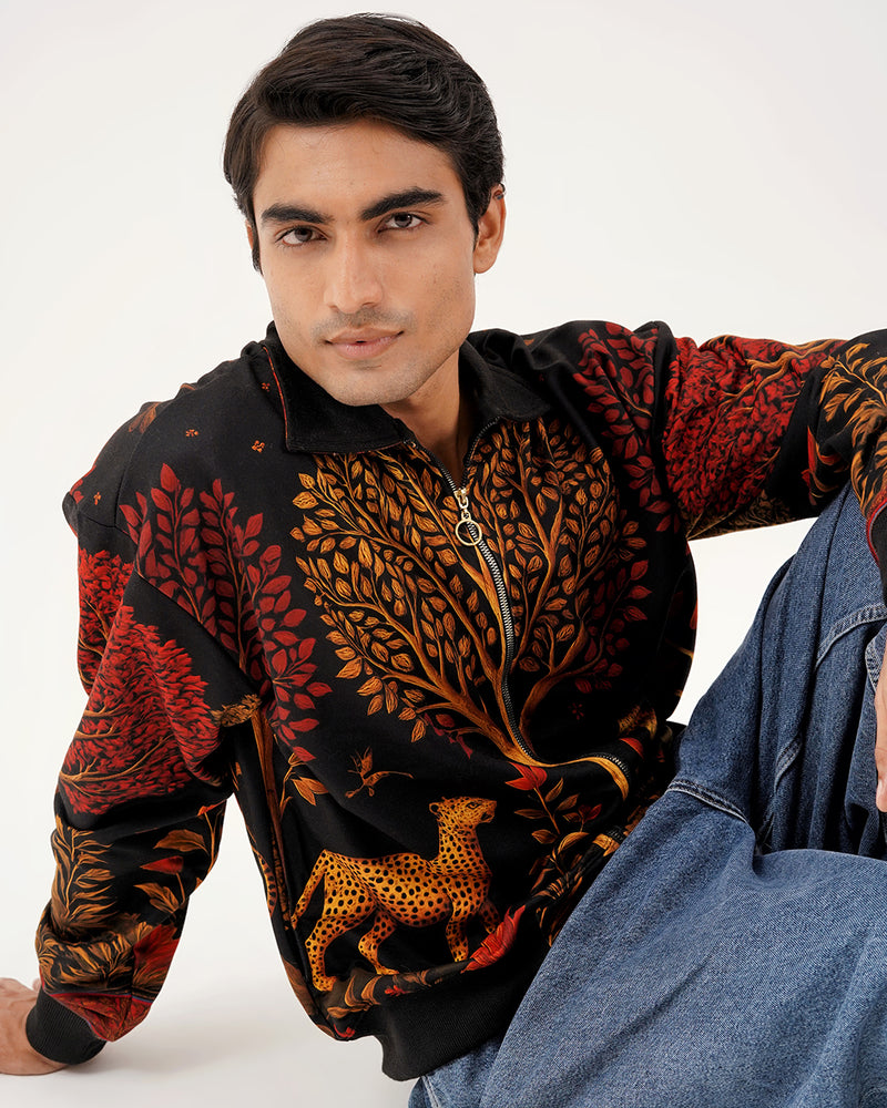 Artistic Wildwood Leopard Fur-Lined Zip-Up Jacket