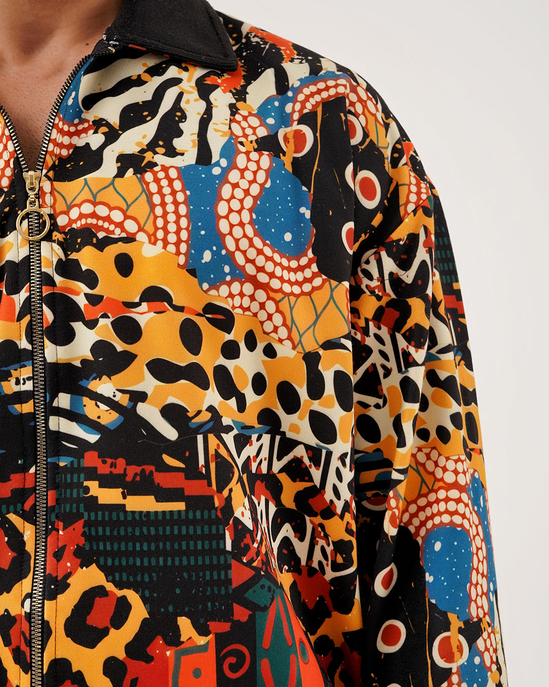 Abstract Savanna Multicolor Fur-Lined Zip-Up Jacket
