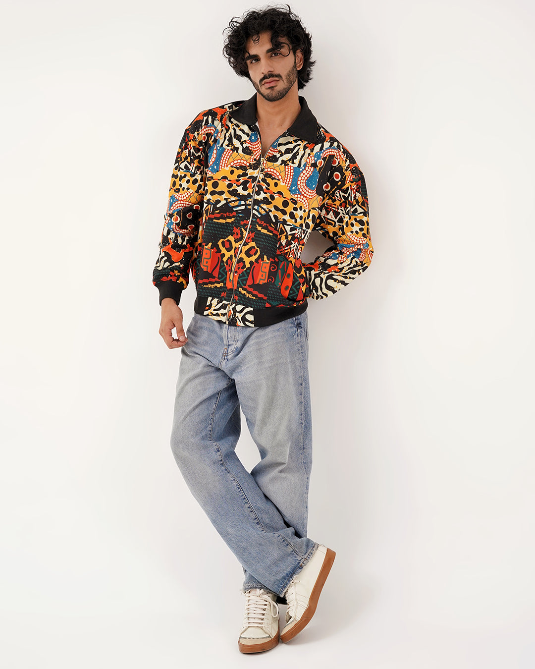 Abstract Savanna Multicolor Fur-Lined Zip-Up Jacket