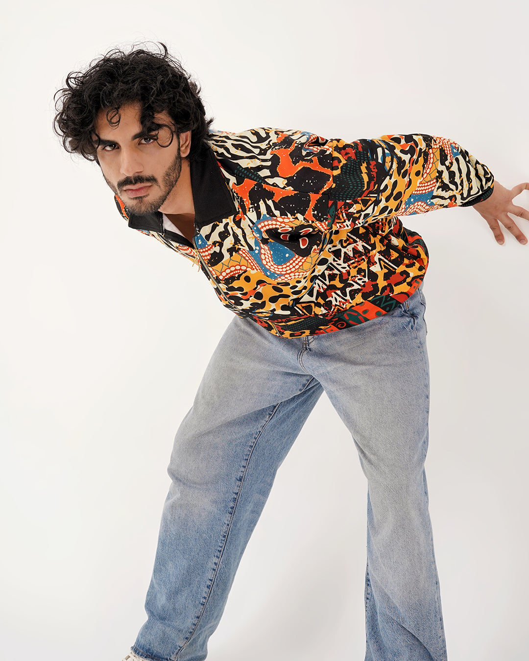 Abstract Savanna Multicolor Fur-Lined Zip-Up Jacket