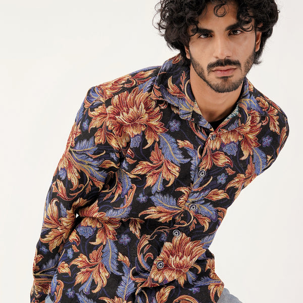 Baroque Bloom Shacket – Cotton Collared Overshirt
