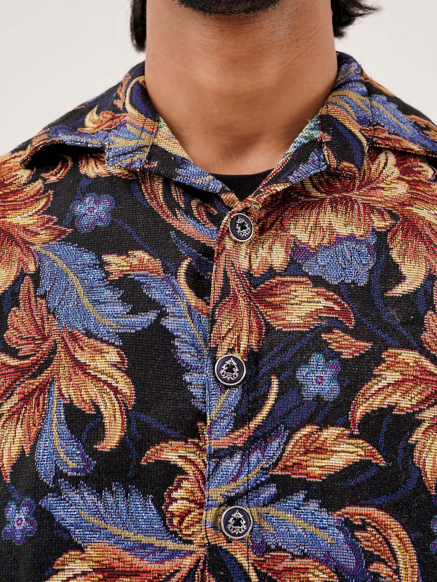 Baroque Bloom Shacket – Cotton Collared Overshirt