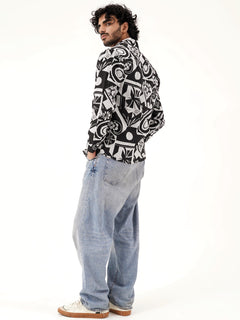 Graphic Illusion Shacket – Comfortable Jacquard Layer