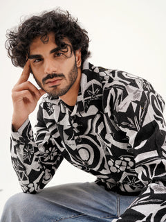 Graphic Illusion Shacket – Comfortable Jacquard Layer
