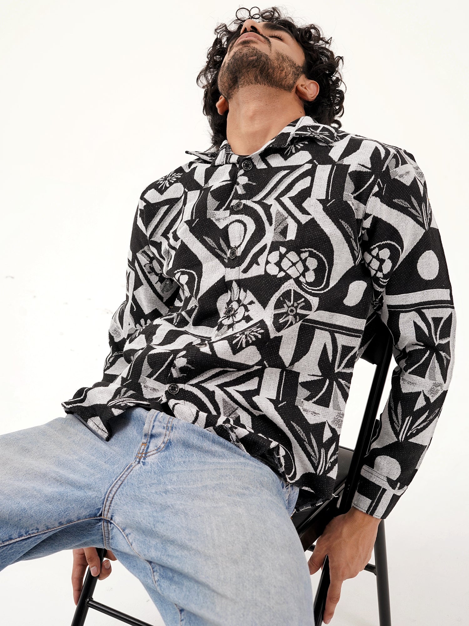 Graphic Illusion Shacket – Comfortable Jacquard Layer