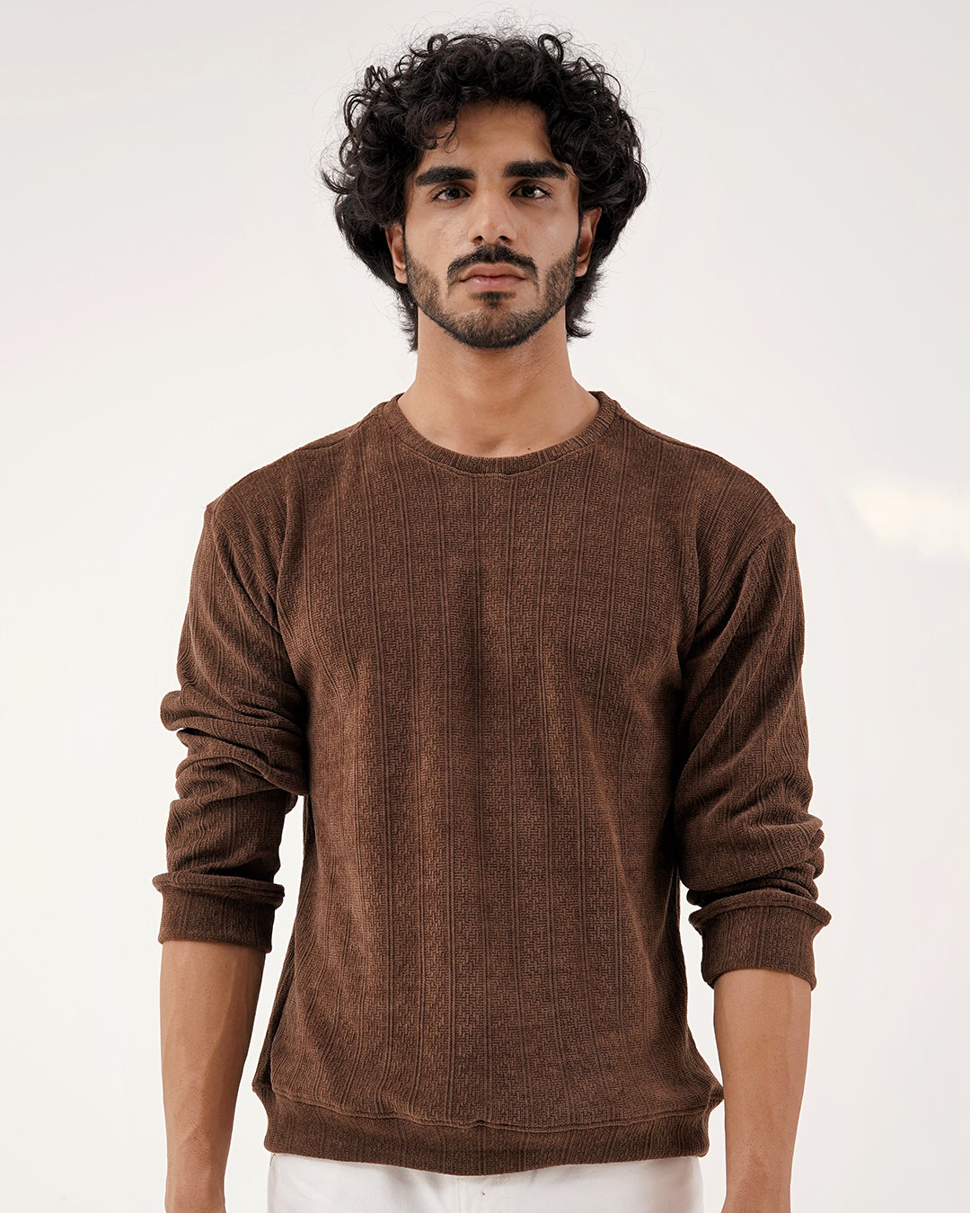 Daily Luxe Jacquard Sweatshirt – Chestnut Brown