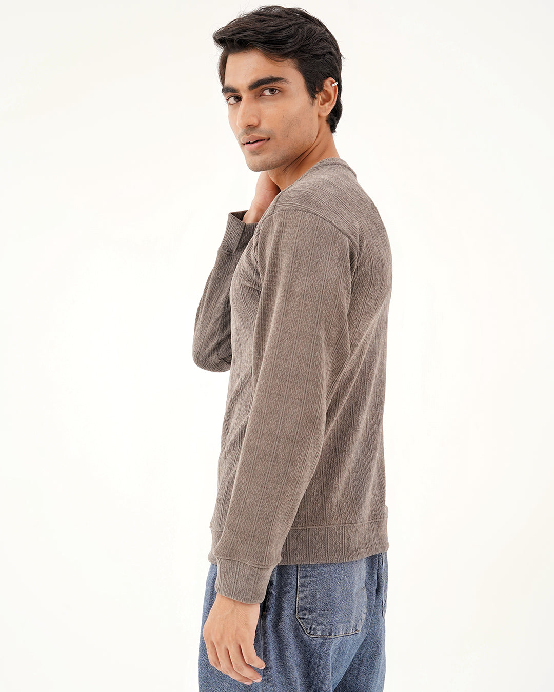Daily Luxe Jacquard Sweatshirt – Stone Grey