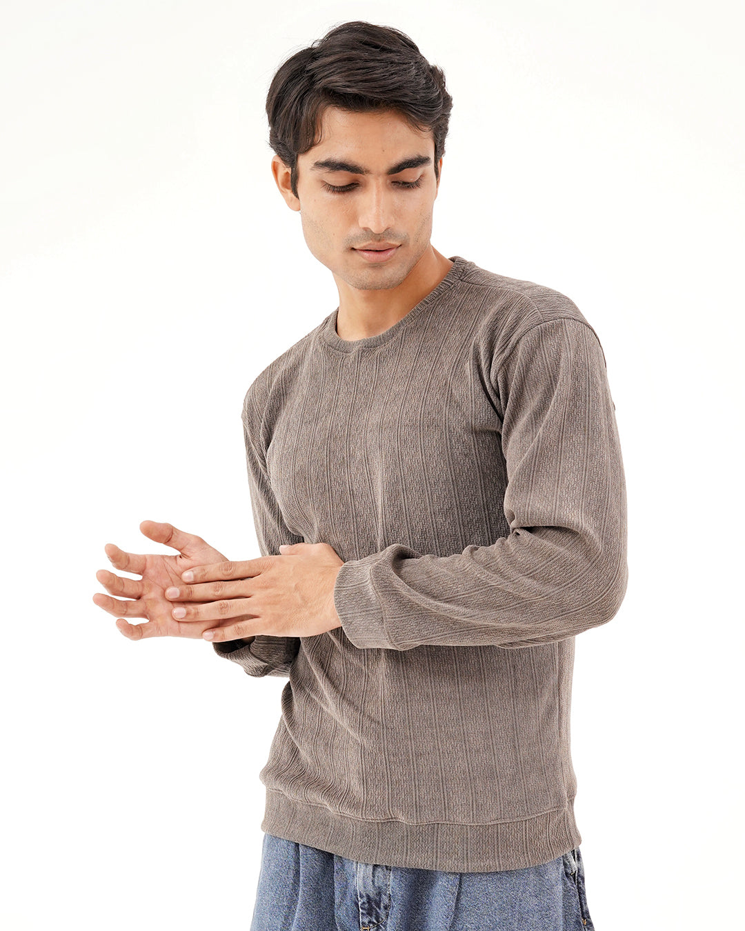 Daily Luxe Jacquard Sweatshirt – Stone Grey