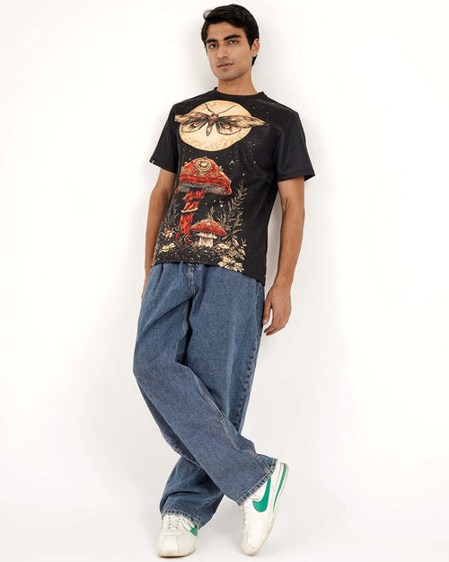 Dark Bloom Printed Tee – Floral Graphic Cotton T-Shirt