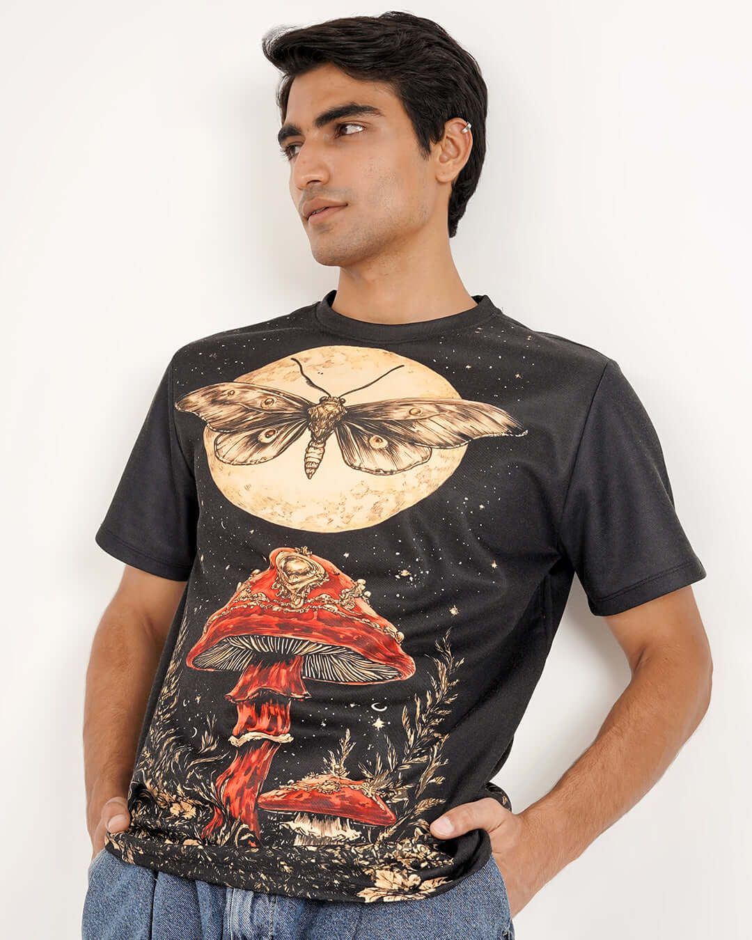 Dark Bloom Printed Tee – Floral Graphic Cotton T-Shirt