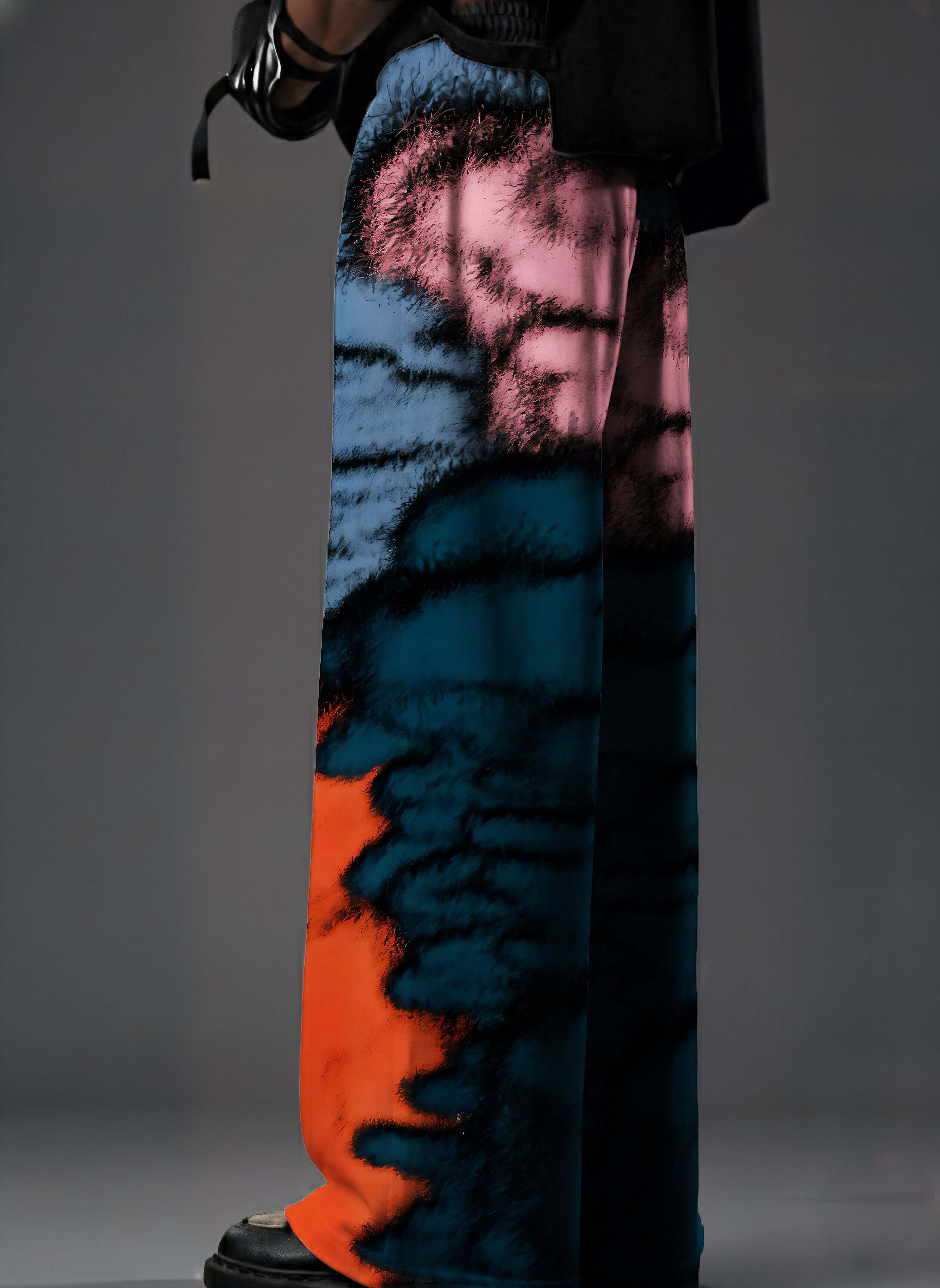 Azure Ember, Abstract Printed Pants, Printed Baggy Pants, Baggy Fit Pants, Streetwear Pants, Oversized Pants, Graphic Print Pants, Statement Pants, Urban Streetwear, Unisex Streetwear, Relaxed Fit Pants, Trendy Bottomwear, Contemporary Fashion, Clazzey Pa