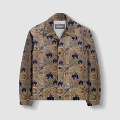 Elephant Memoir Shacket by Clazzey, showcasing a unique elephant-patterned design for urban streetwear layering.