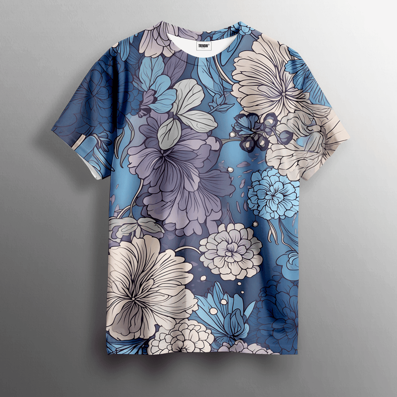 Floral Cascade Printed Tee - Stylish Cotton Streetwear