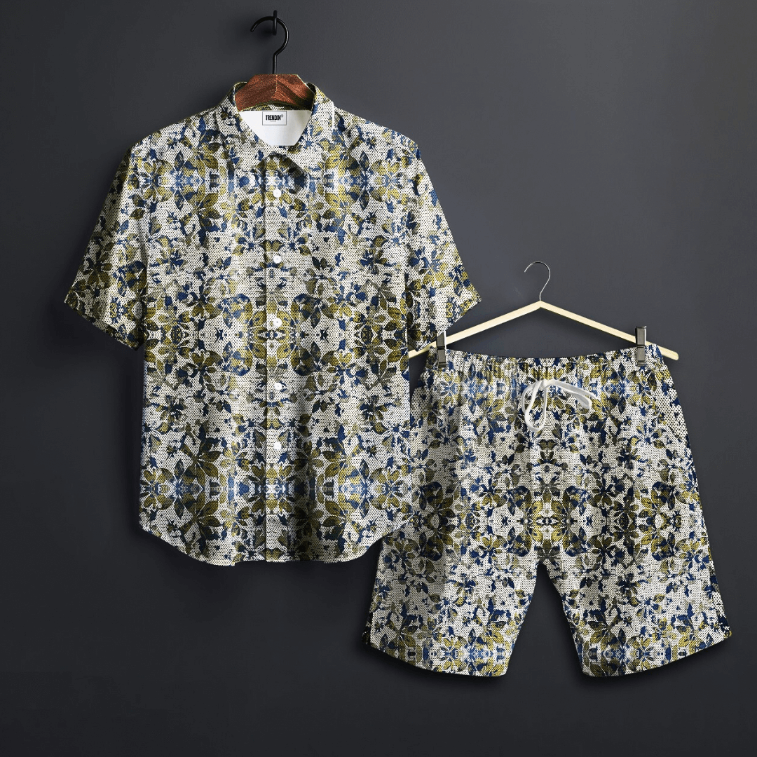 Floral Print Shirt & Short Set - 100% Cotton