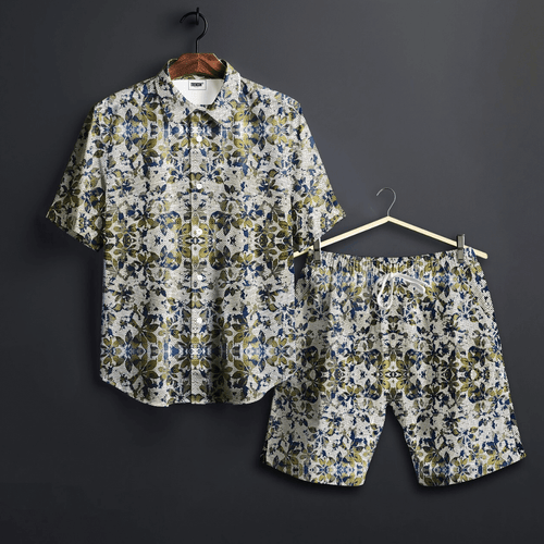 Floral Print Shirt & Short Set - 100% Cotton