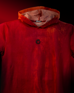 Inferno Veil oversized hoodie in bold red with fire-inspired design and relaxed fit for stylish streetwear.