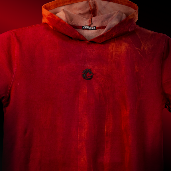 Inferno Veil oversized hoodie in bold red with fire-inspired design and relaxed fit for stylish streetwear.