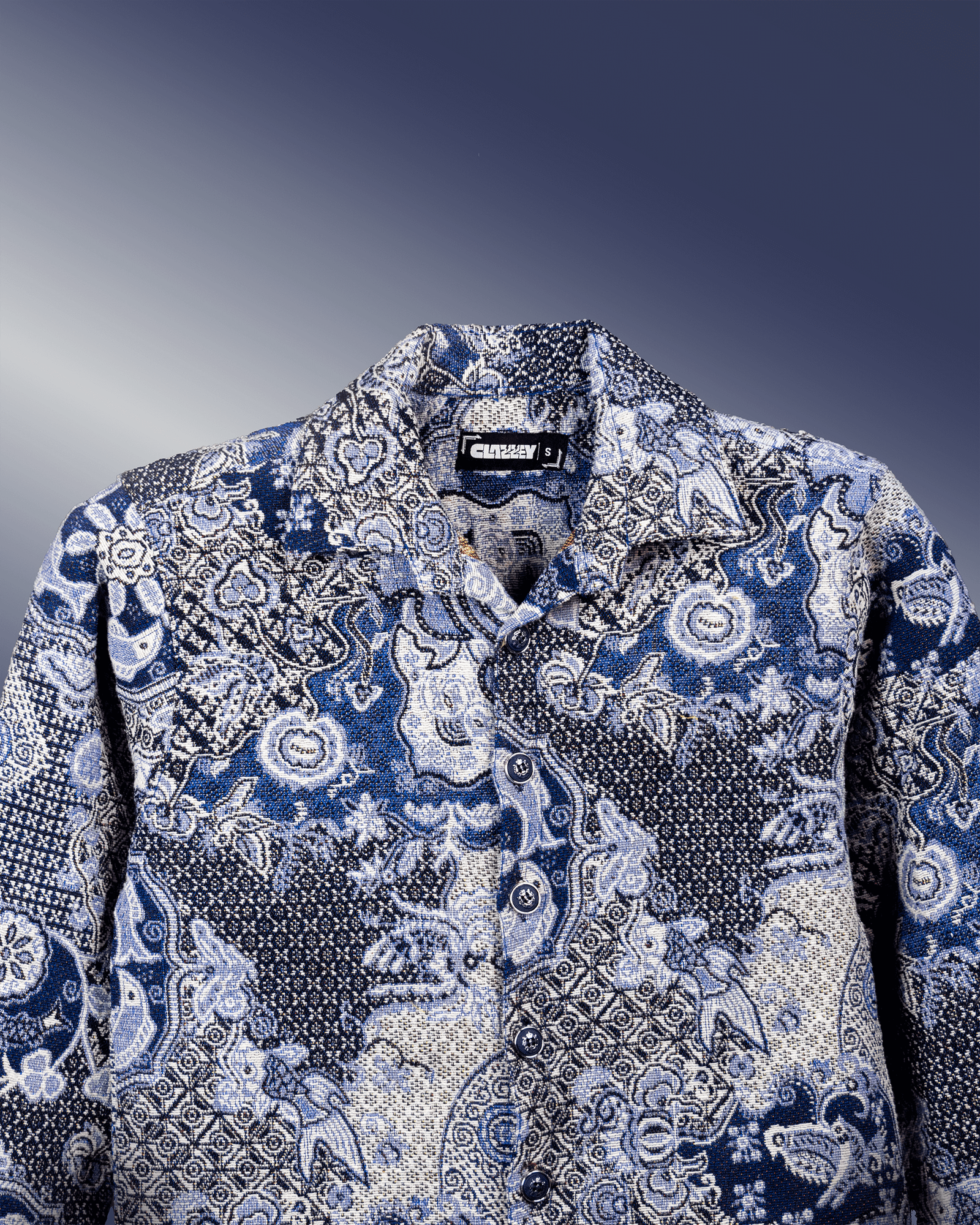 Navy Nebula Shacket jacquard cotton fabric