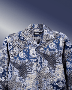 Navy Nebula Shacket jacquard cotton fabric
