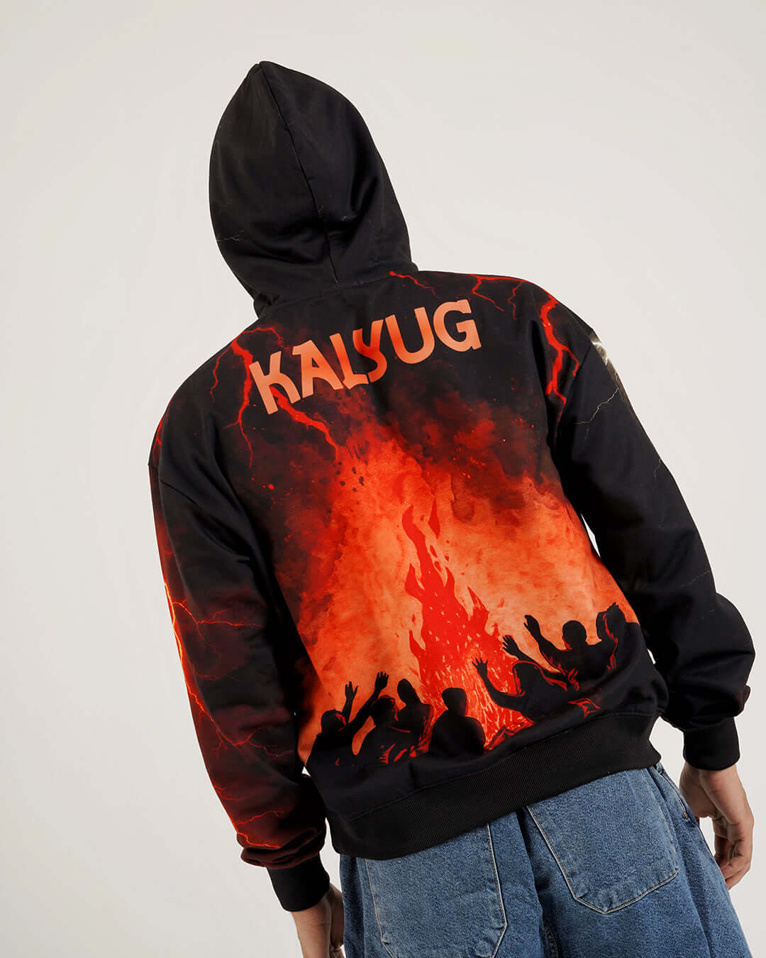 Kalyug Graphic Hoodie – Inferno Streetwear Print featuring bold inferno design and vibrant colors.