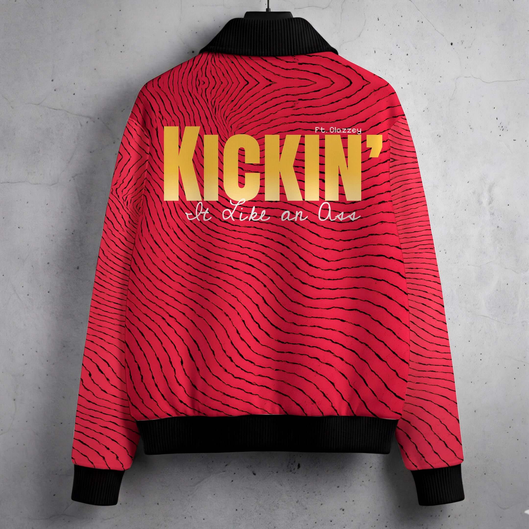 Red Wave Graphic Zip-Up Jacket - Fur Lined with bold graphic design in red and black