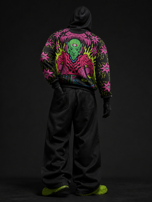 Neon Alien DJ Graphic Hoodie – Winter Rave winterwear – CLAZZEY