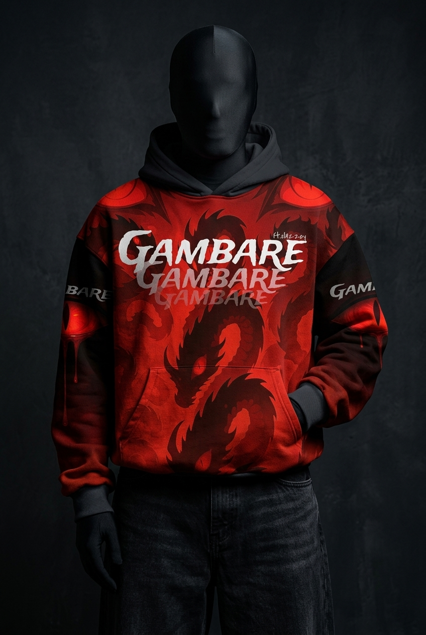 Gambare Anime Graphic Hoodie – Fiery Red Streetwear Print
