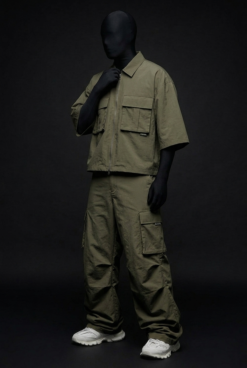Olive Utility Zip Co-ord // Tech-Nylon Series