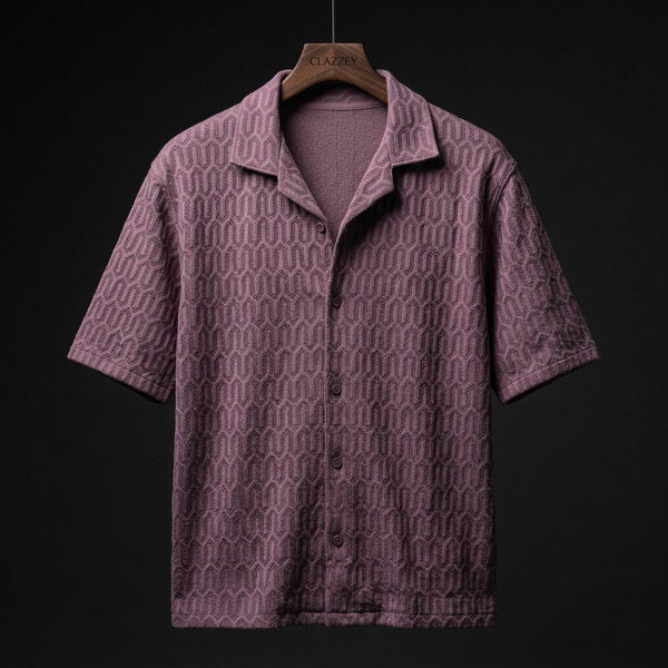 Coffee Grid Knitted Shirt