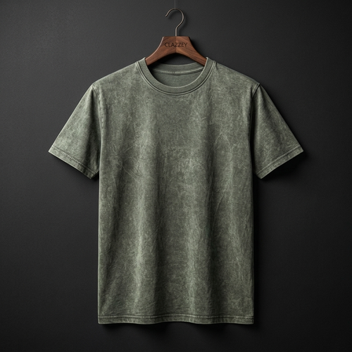 Stone Acid Wash Tee - Olive Green