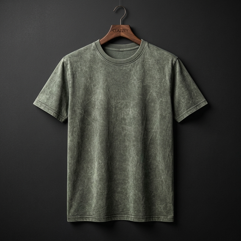 Stone Acid Wash Tee - Olive Green