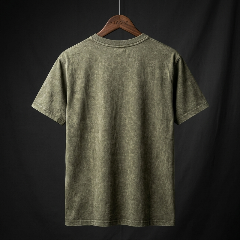 Stone Acid Wash Tee - Olive Green