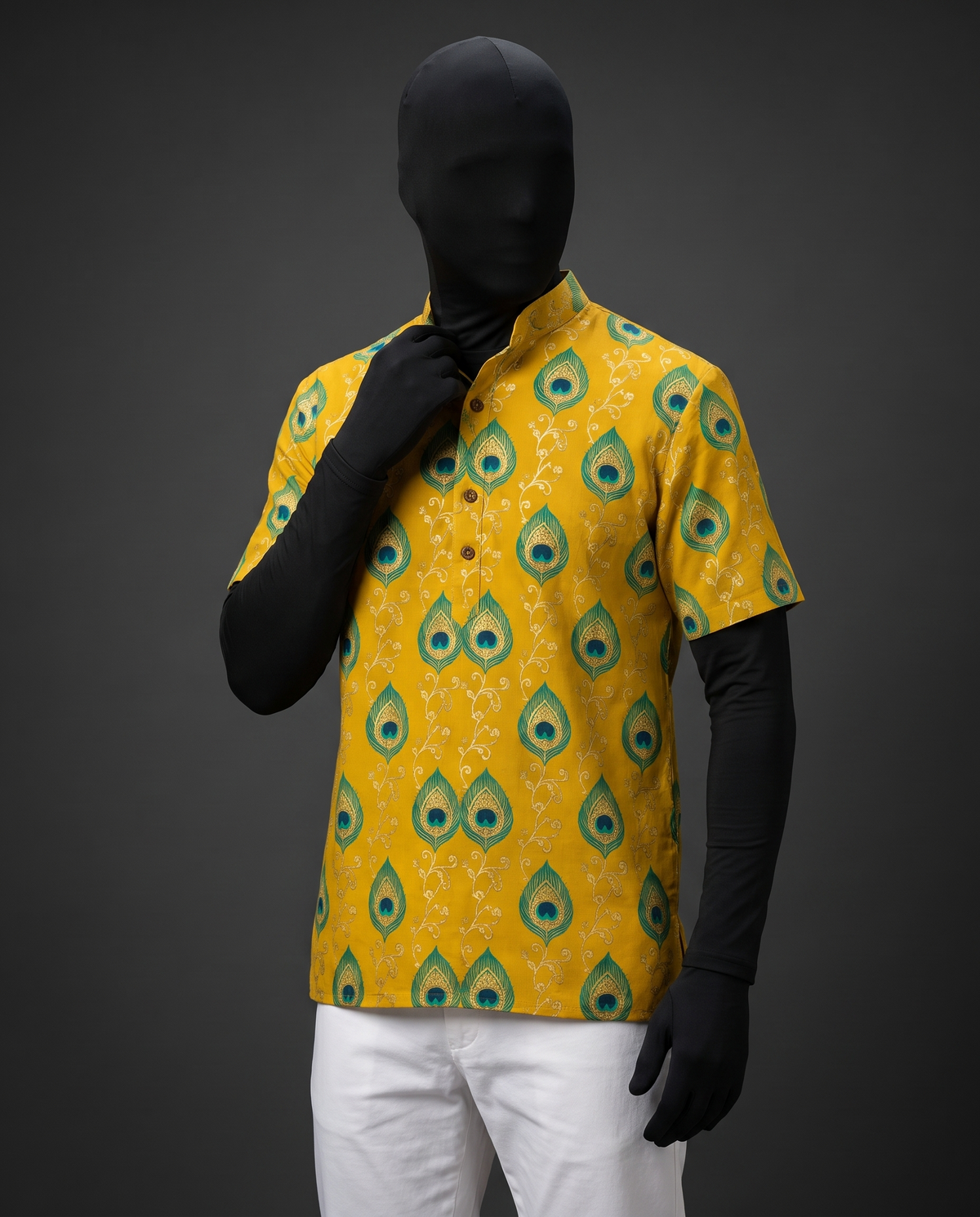 Peacock Feather Yellow Short Kurta