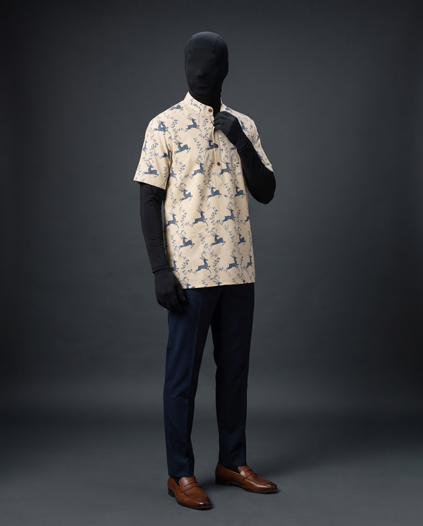 Cream Deer Print Short Kurta