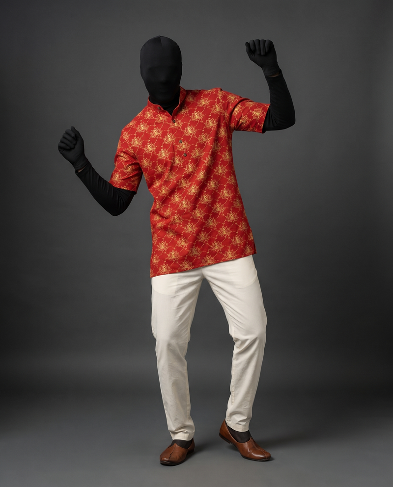 Red Lotus Print Short Kurta