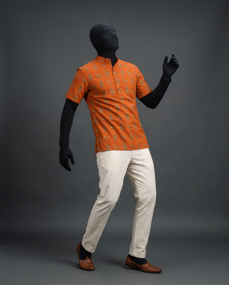 Burnt Orange Tribal Print Short Kurta