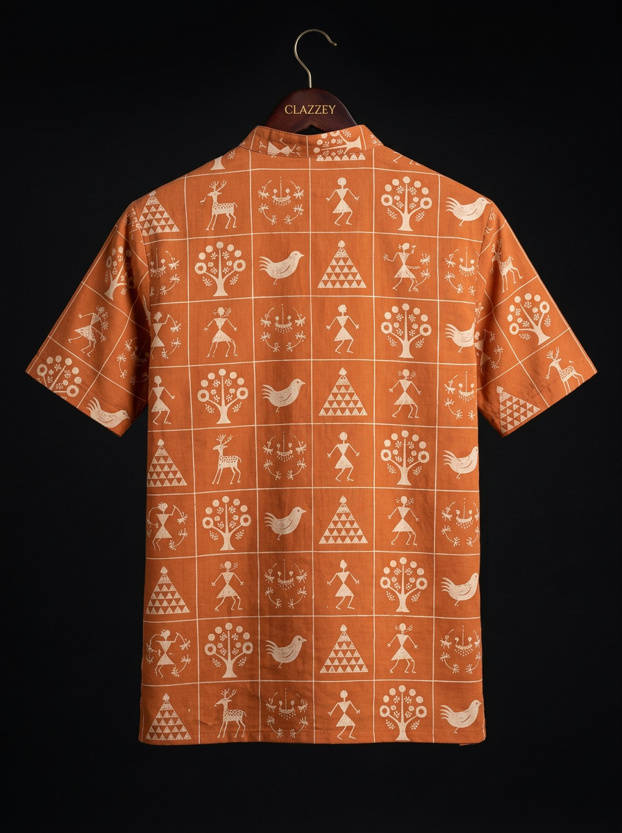 Rust Warli Art Short Kurta hanging back view